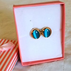PALÚ Teal gold tone snaps oval vintage fashion earrings.